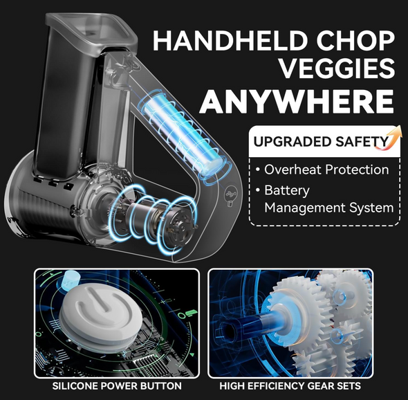 Coupe-Légumes Électrique Sans Fil  – 4 Lames Multifonctions, Portable & Rechargeable