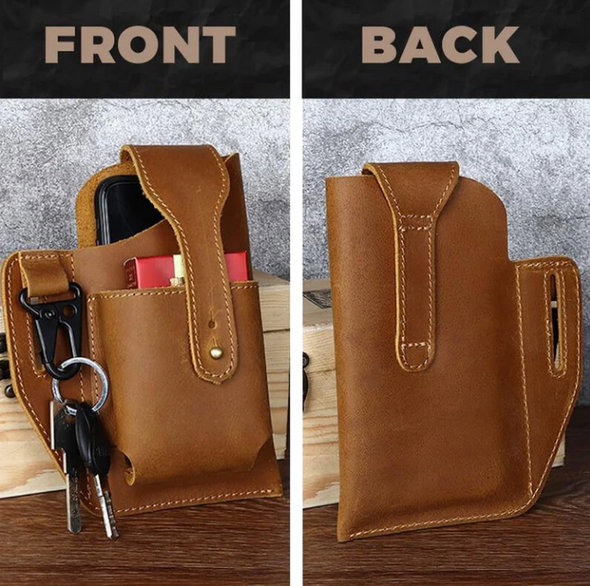 Pochette de ceinture 100% cuir avec porte-clés